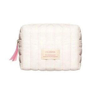 NWT Clarins White and pink quilted small makeup bag pouch